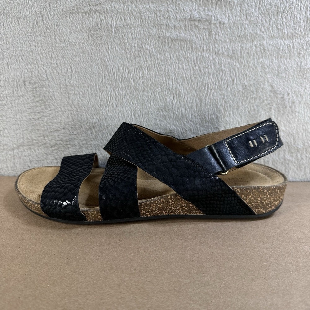 Clarks Artisan Perri Dunes Black Leather Sandals Women's 7 Comfort Adjustable